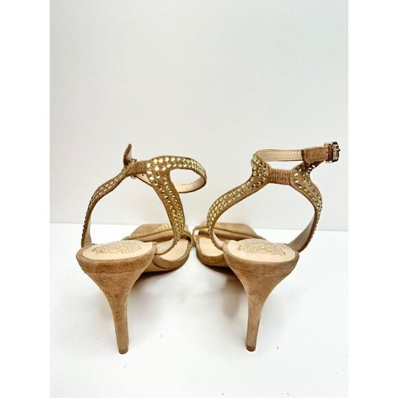 Vince Camuto Sandals Womens Size 5 Tan Leather Saprenda Rhinestone Ankle Strap - Picture 5 of 9